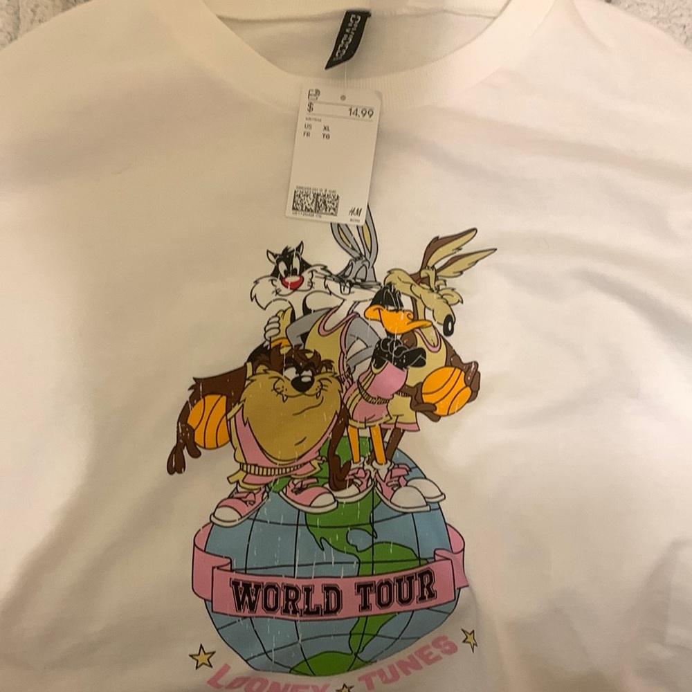 White looney tones hoodie crop shirt-XL h&m
